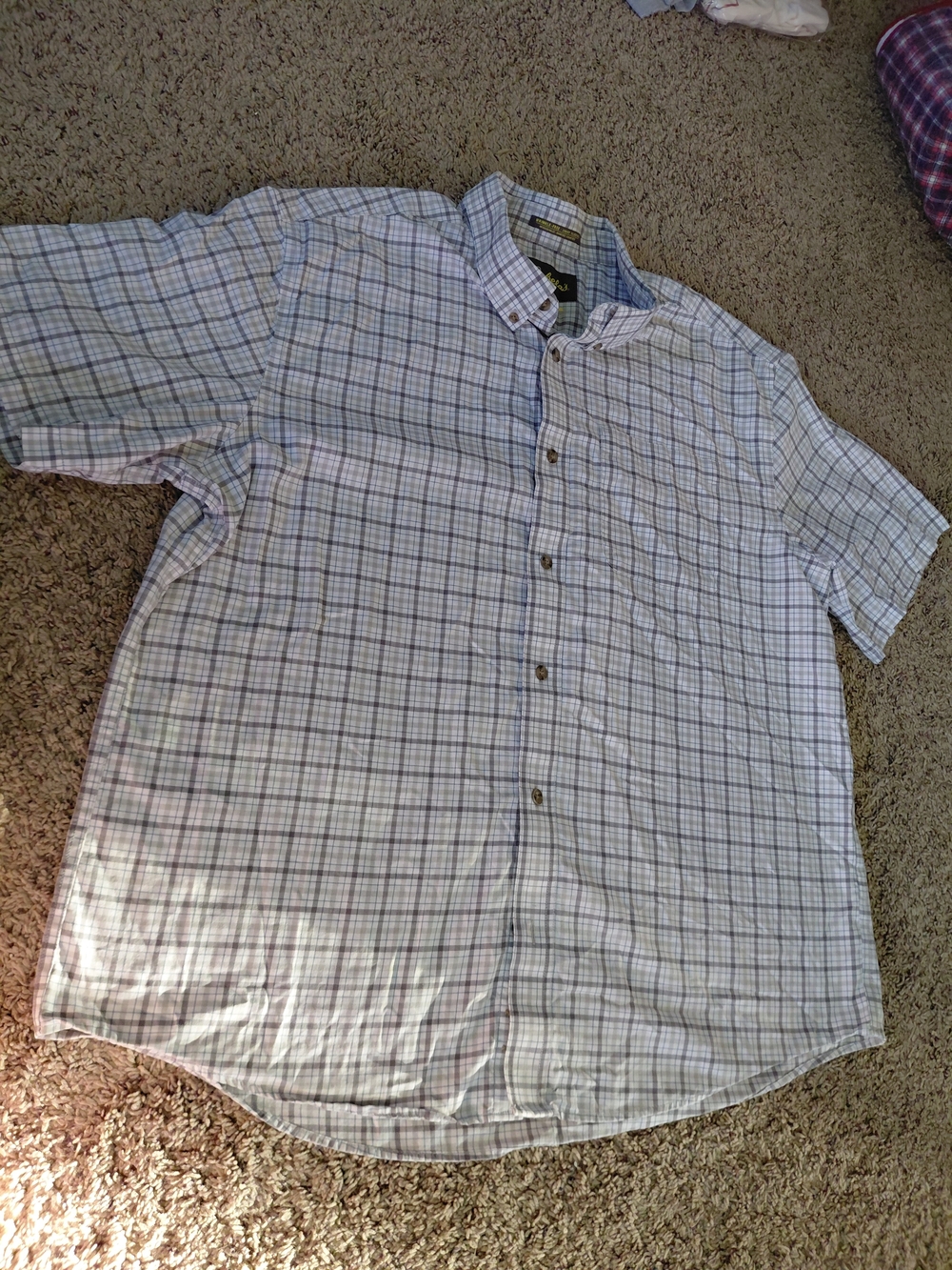 Cabela's Men's Short-Sleeve Button-Down Plaid Shirt - White & Blue